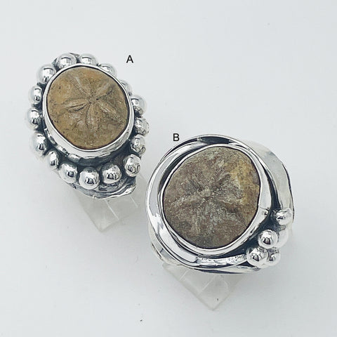 Fossilized Sand Dollar Silver Rings