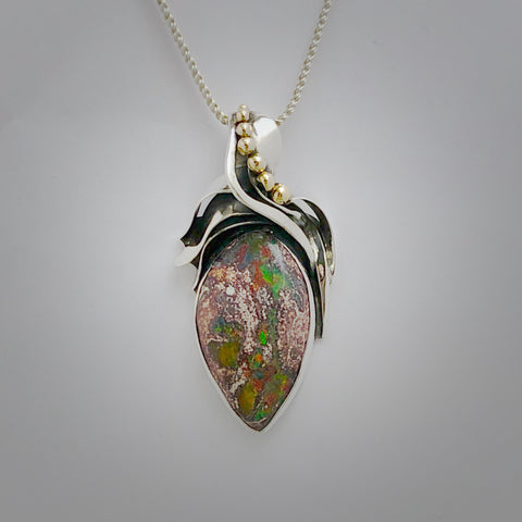 Opal Boulder Silver & Gold Pendant