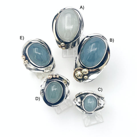 Aquamarine Cabochon Silver Rings