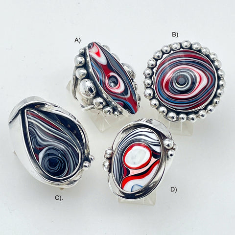 Fordite Silver Rings