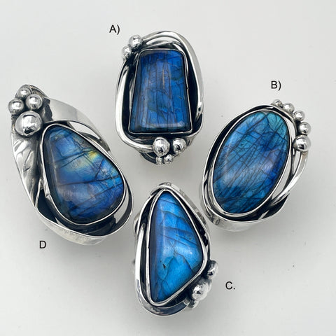Labradorite, Royal Blue Silver Rings