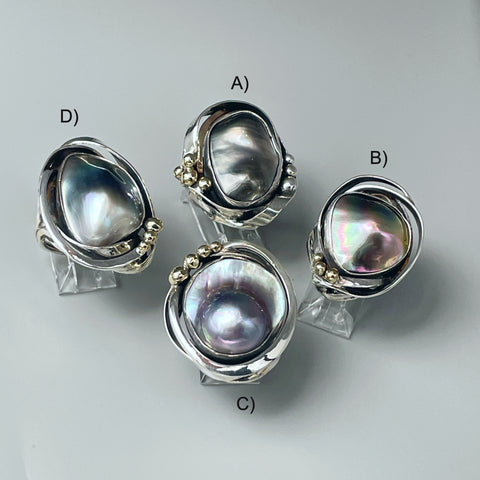 Mabe Pearls Tahitian Silver & Gold rings